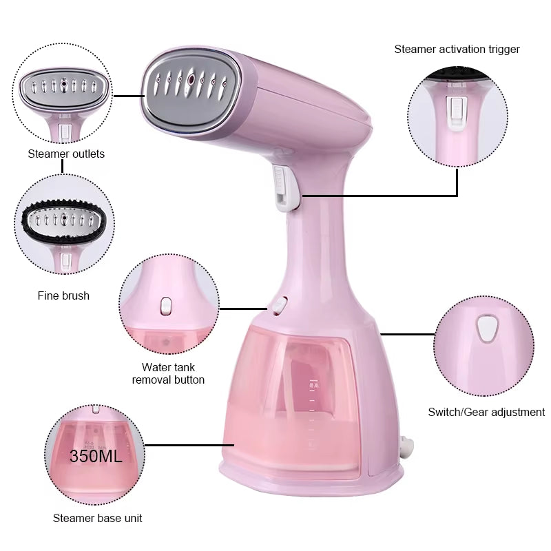 Steam Iron Garment Steamer Handheld Fabric 1500W Travel Vertical 350Ml Mini Portable Home Travelling for Clothes Ironing