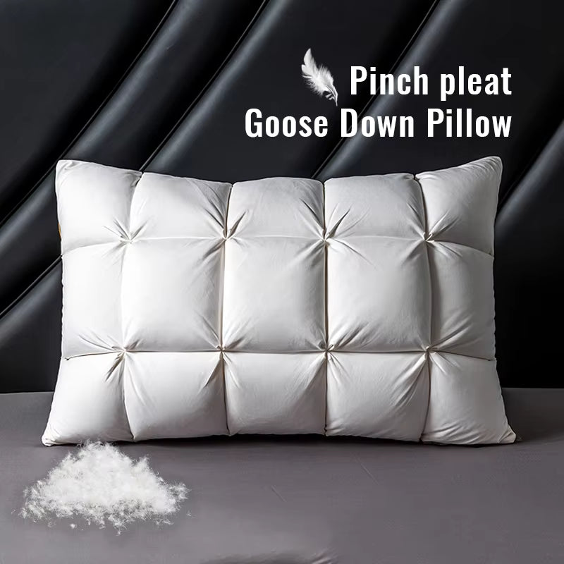 1 PC, Luxury Goose down Feather Pillows Pinch Pleat Design Neck Protection Bed Pillow Standard/Queen/King Size