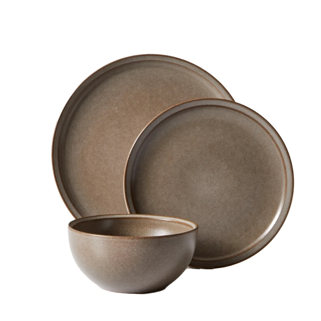 Better Homes and Gardens Banks Brown 12-Piece Stoneware Plates & Bowls Dinnerware Set